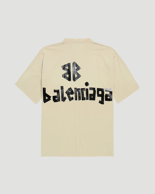Tape Type T-Shirt Medium Fit in Beige