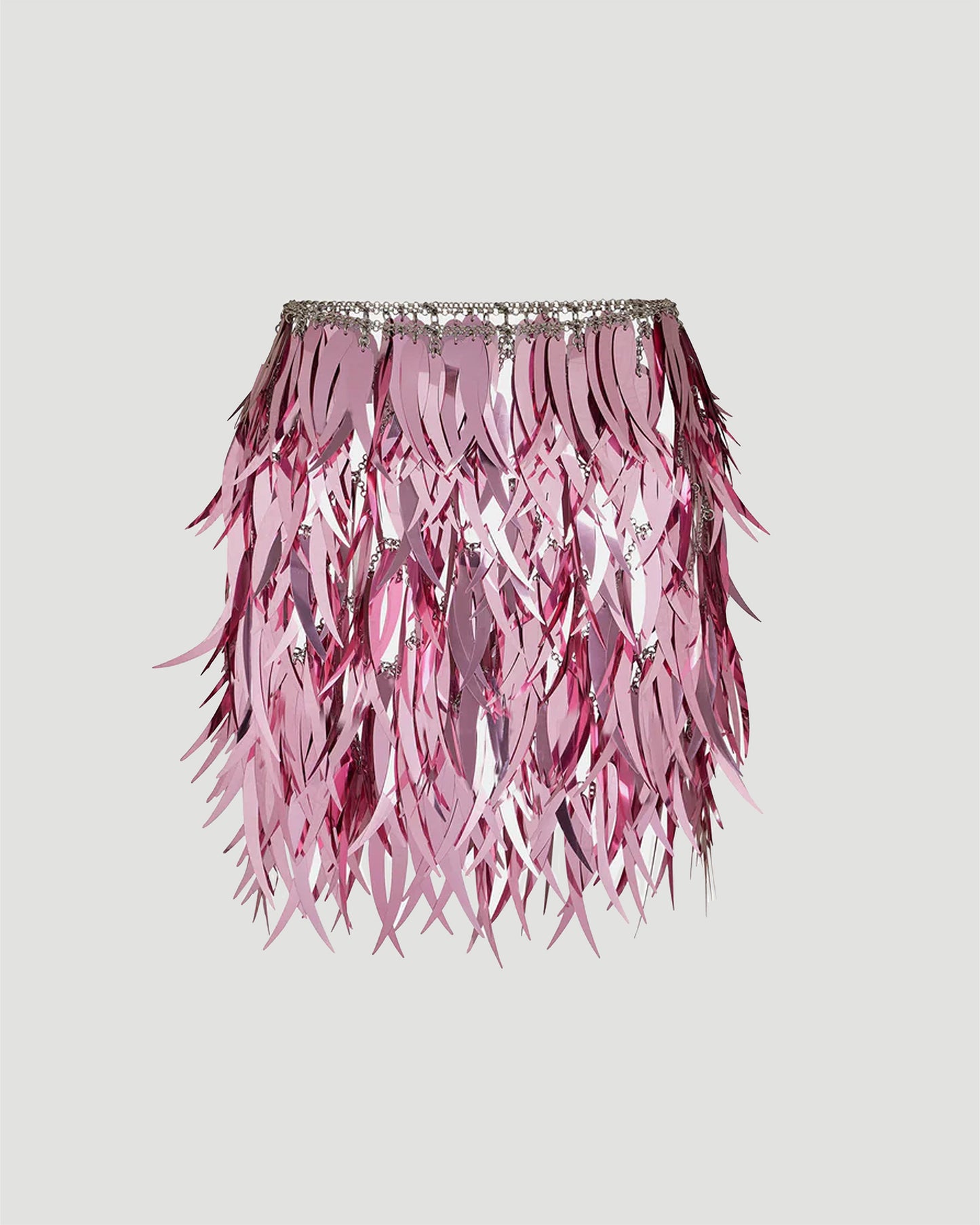 PINK SKIRT IN METALLIC FEATHERS