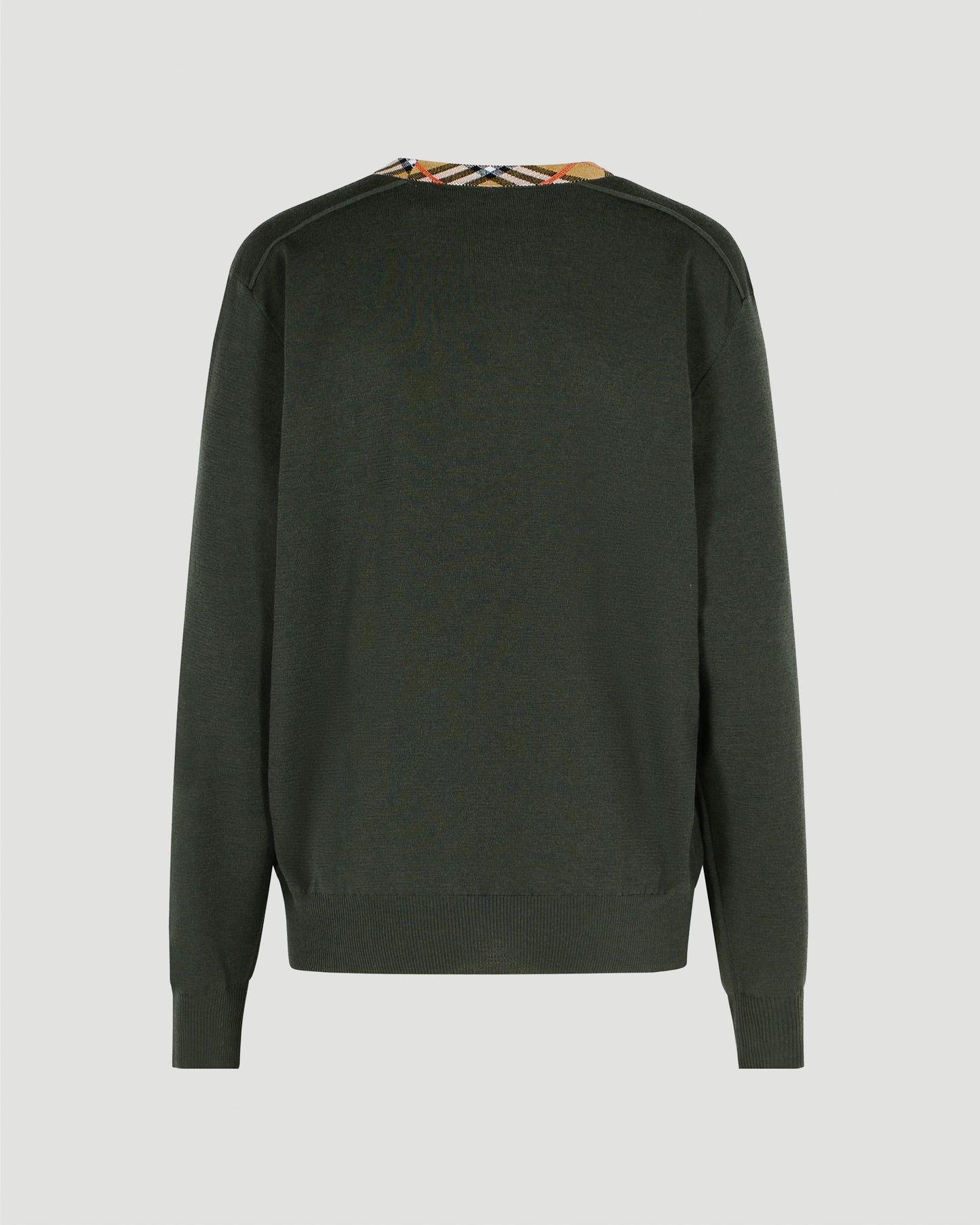 Check Trim Wool Sweater