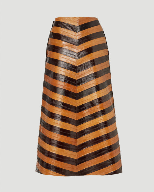 Two-Tone Chevron Hagfish Leather Skirt