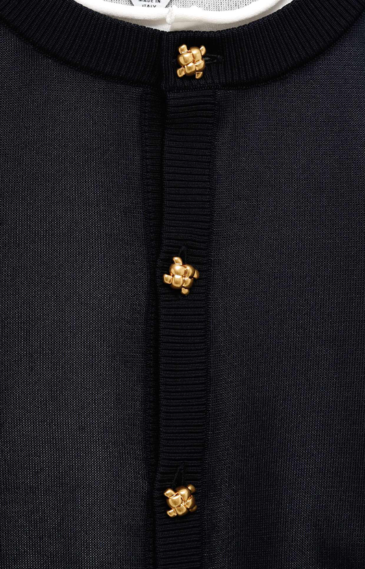 Silk Double Knit Cardigan in Midnight Blue