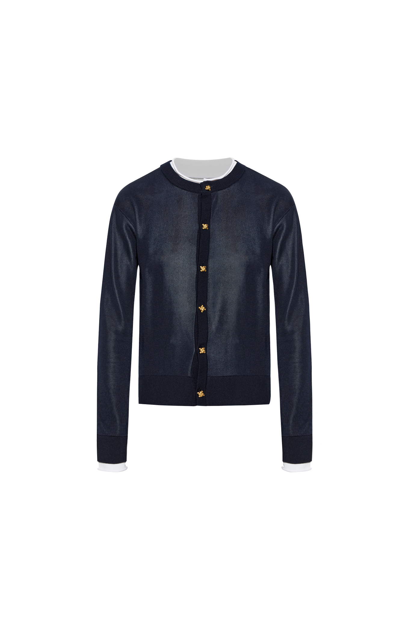 Silk Double Knit Cardigan in Midnight Blue
