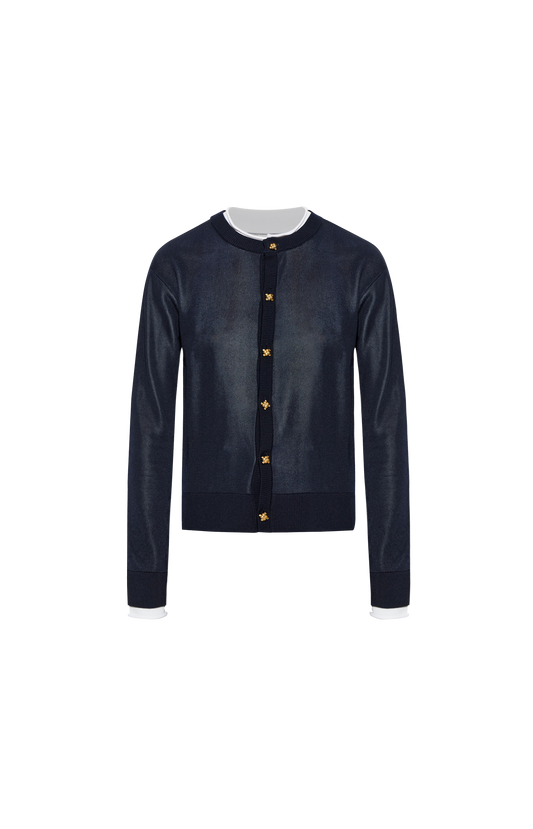 Silk Double Knit Cardigan in Midnight Blue