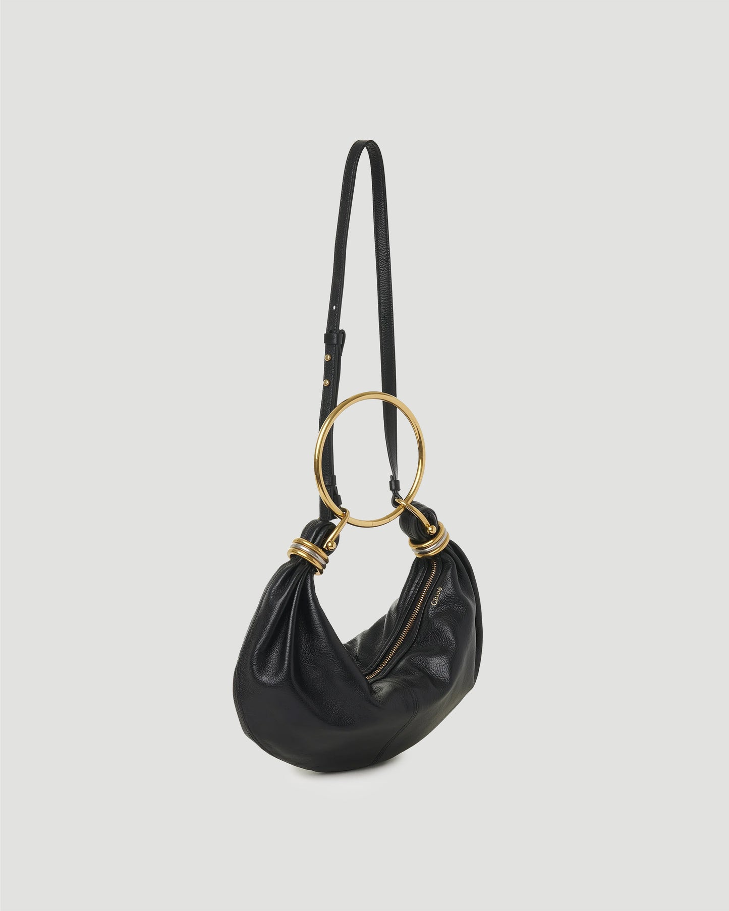 Small Bracelet Hobo Bag in Grained Leather