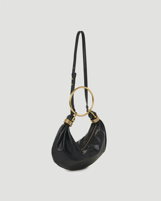 Small Bracelet Hobo Bag in Grained Leather