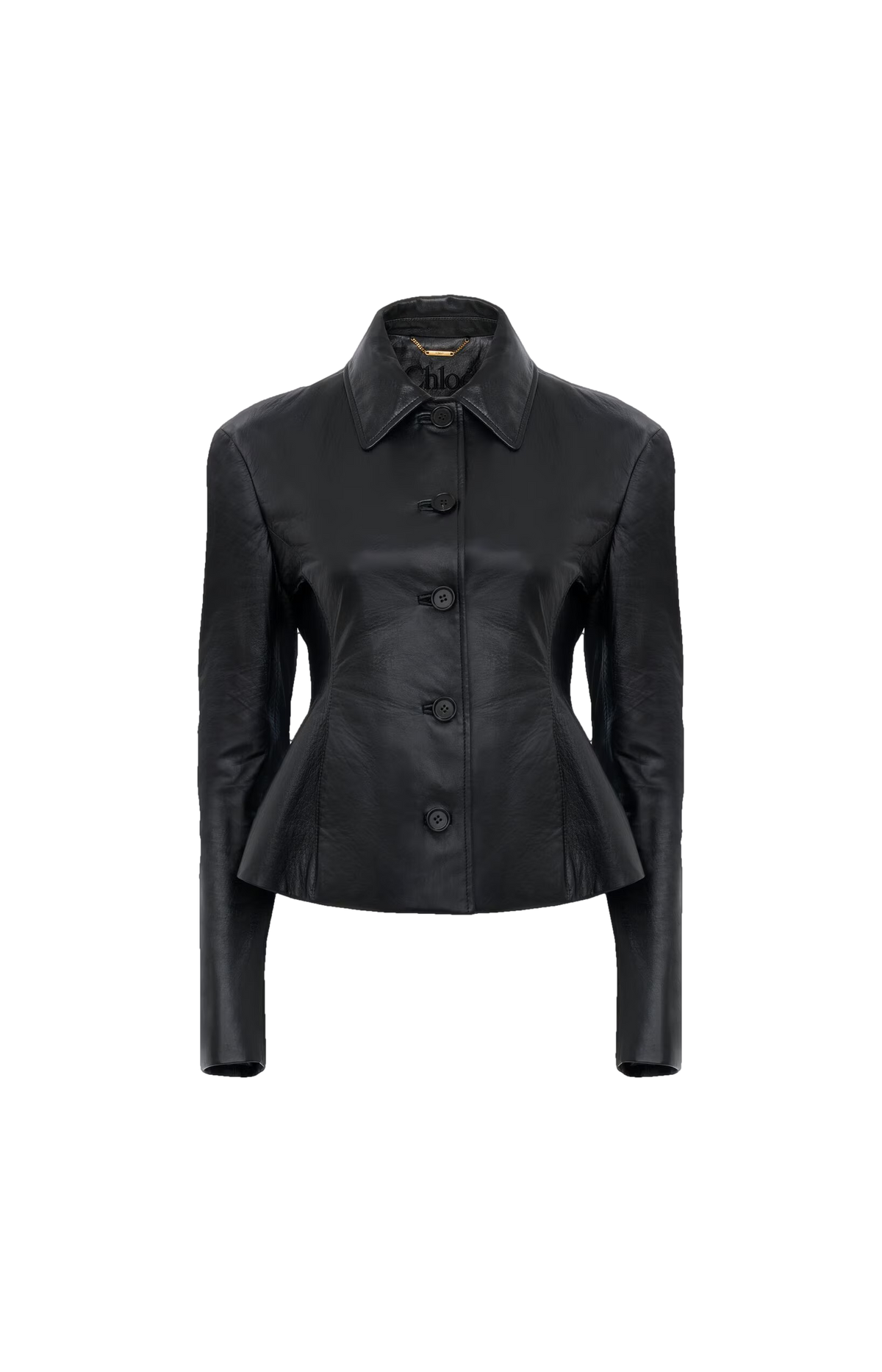 Chloé Fitted Tailored Leather Jacket in Black — front view
