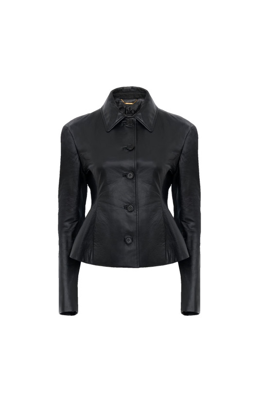 Chloé Fitted Tailored Leather Jacket in Black — front view