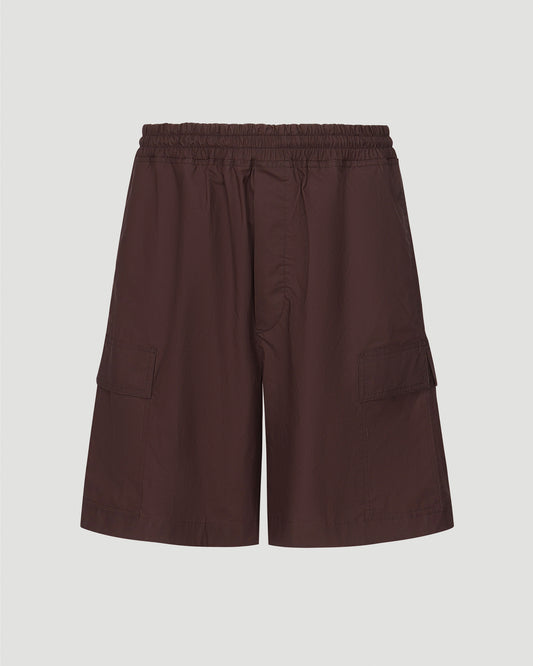 Resinated Cotton Cargo Shorts in Burgundy