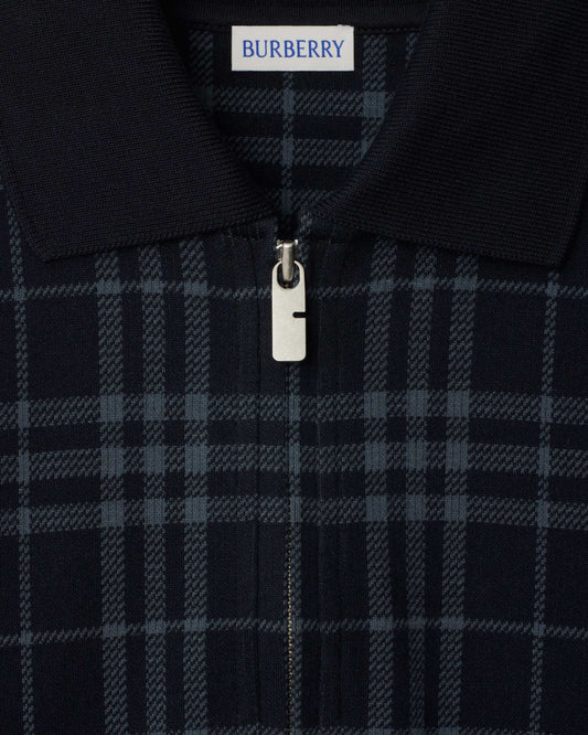 Check Stretch Cotton Blend Polo Shirt