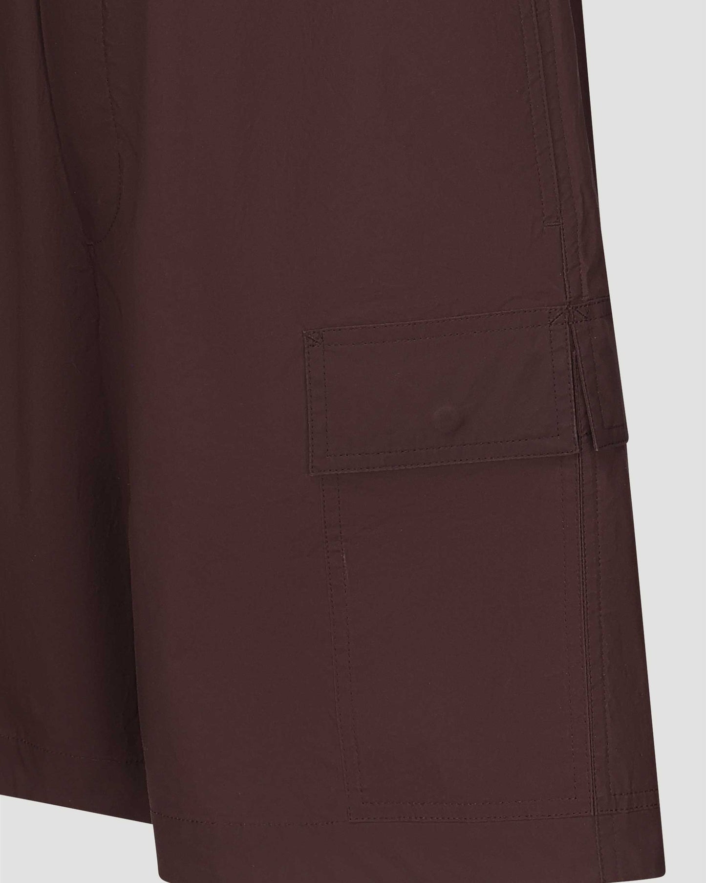 Resinated Cotton Cargo Shorts in Burgundy