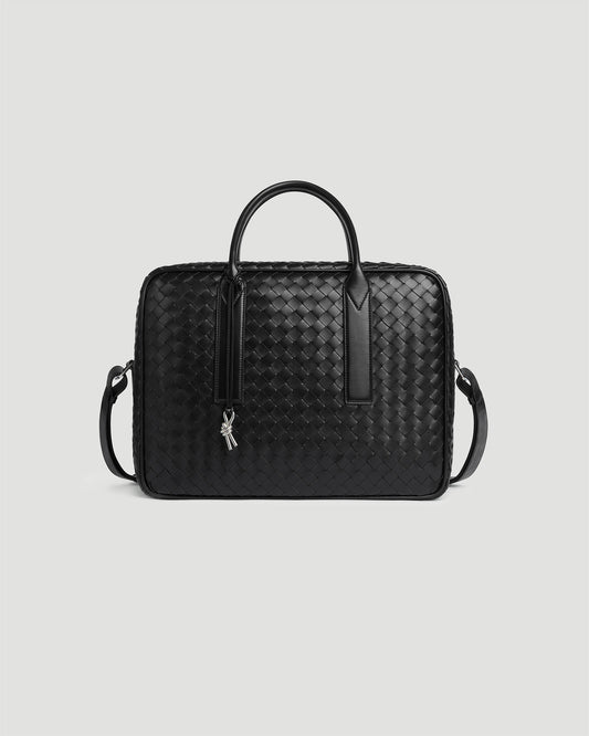 Leather weekender bag in Black