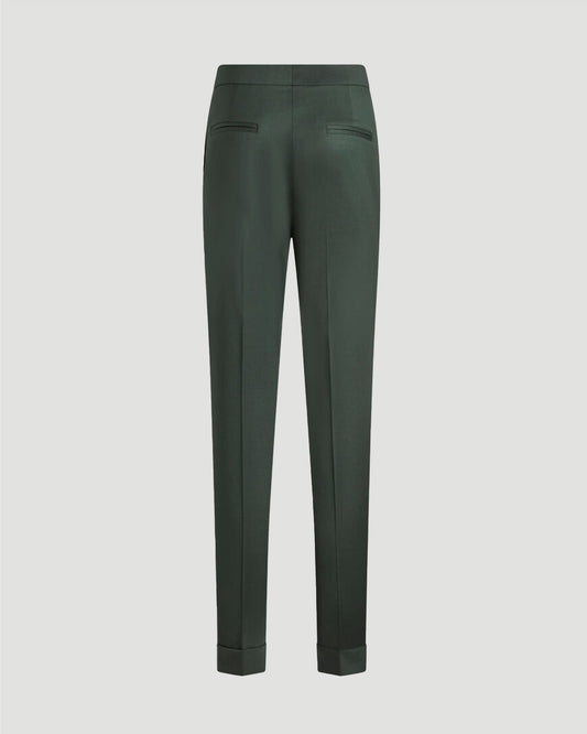 CROPPED STRETCH WOOL TROUSERS IN DARK GREEN
