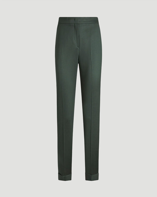CROPPED STRETCH WOOL TROUSERS IN DARK GREEN