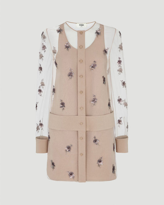 Beige Tulle Dress With Embroidery