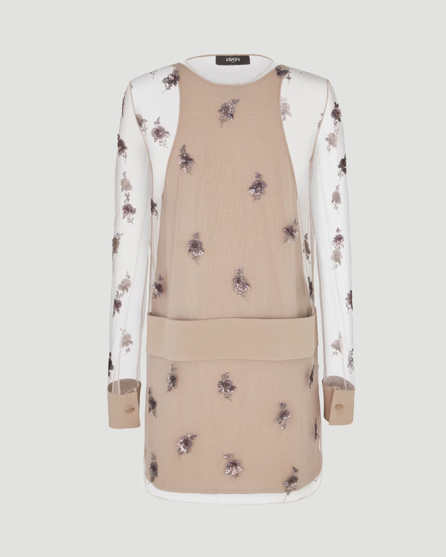 Beige Tulle Dress With Embroidery