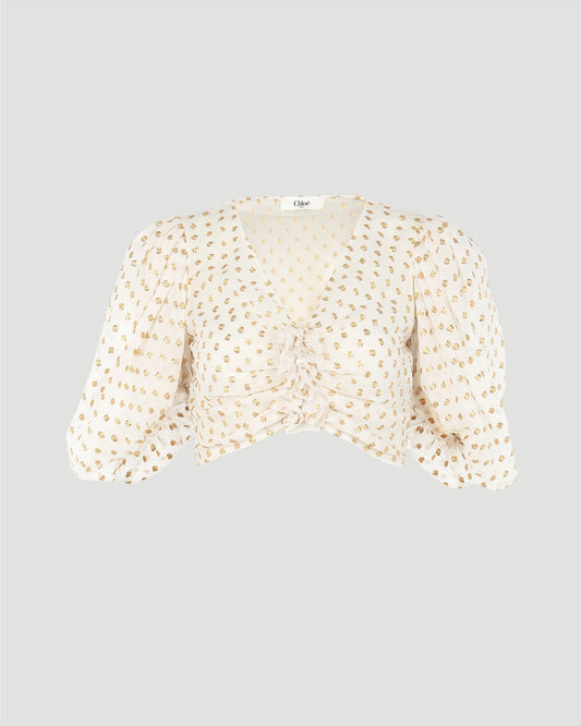 Fluid Cropped Top in Silk Jacquard And Lurex