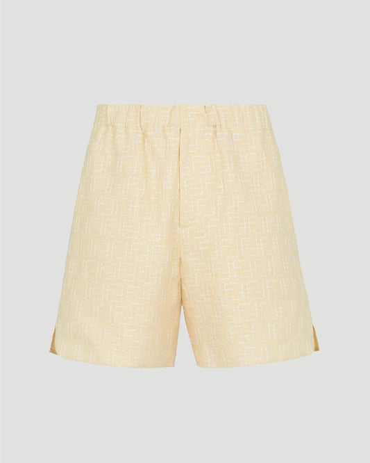 Yellow Linen FF Jacquard Shorts