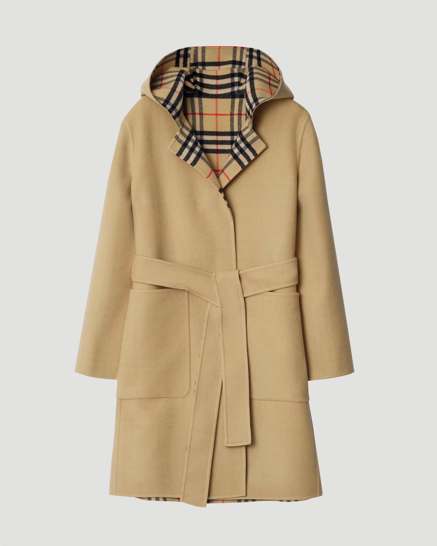 Mid-Length Reversible Check Wool Car Coat