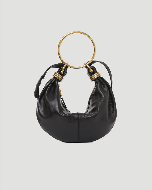 Small Bracelet Hobo Bag in Grained Leather