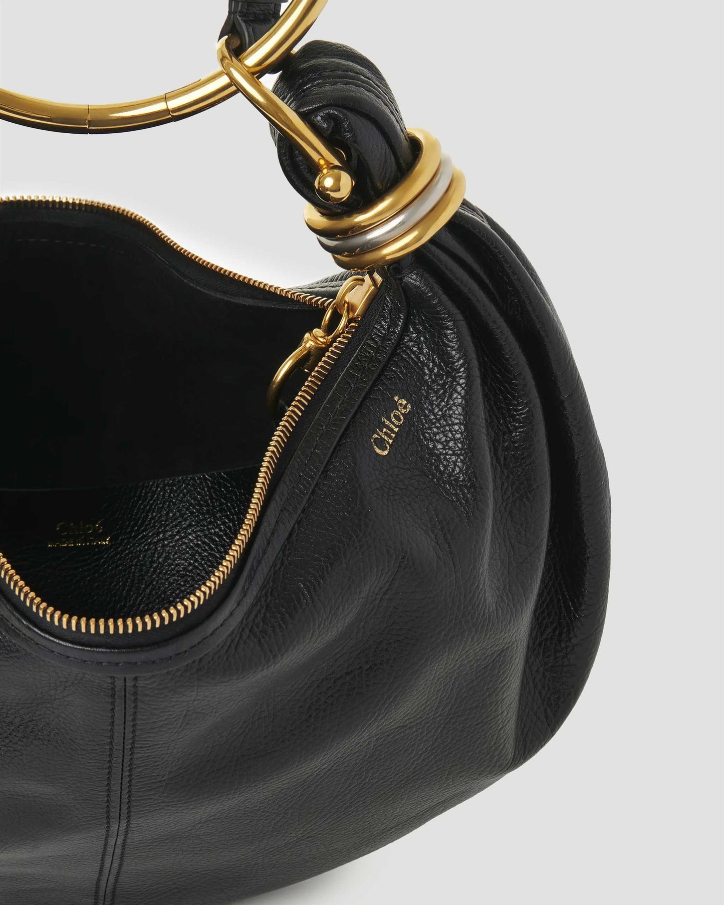 Small Bracelet Hobo Bag in Grained Leather