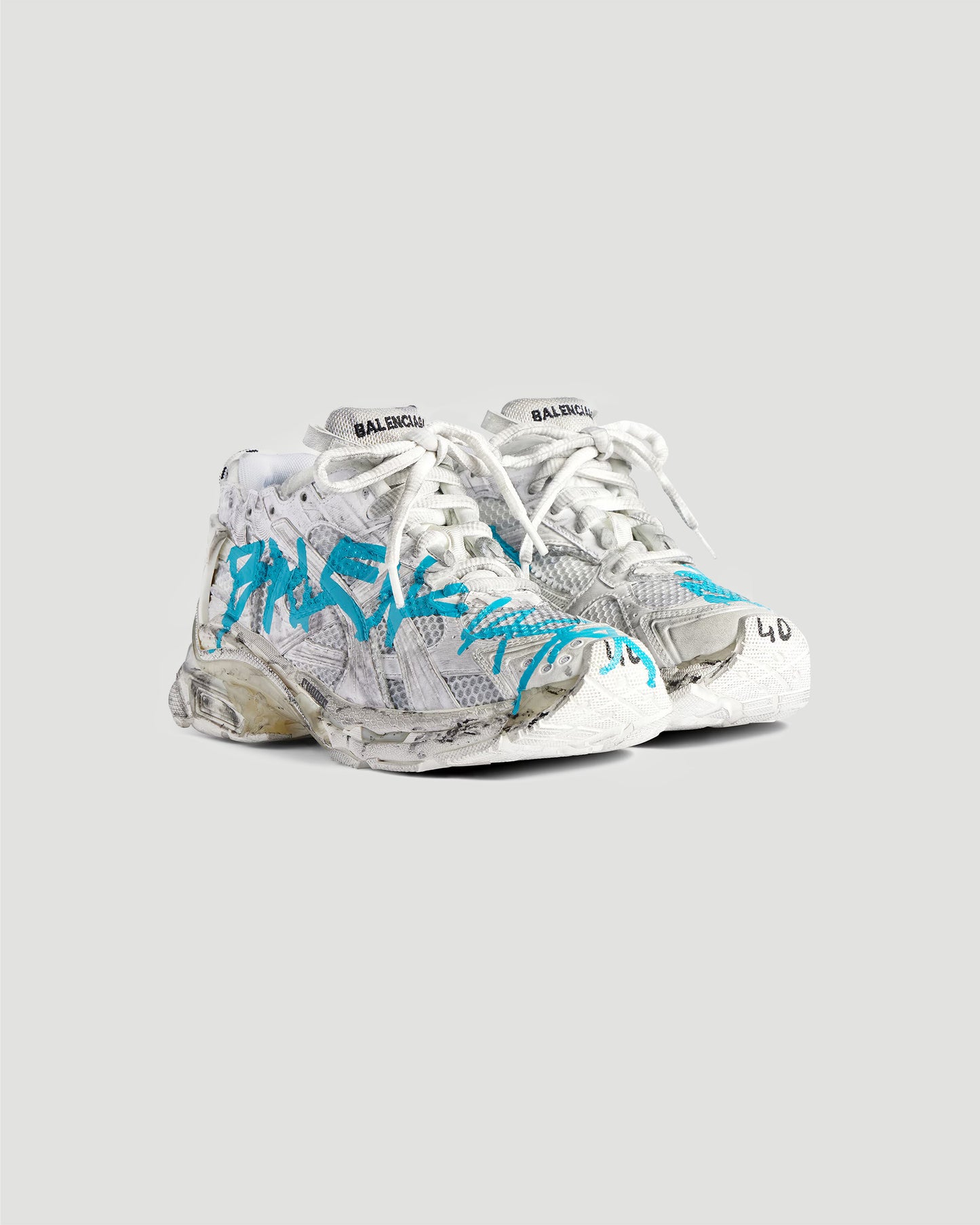 Runner Graffiti Sneaker in White And Blue