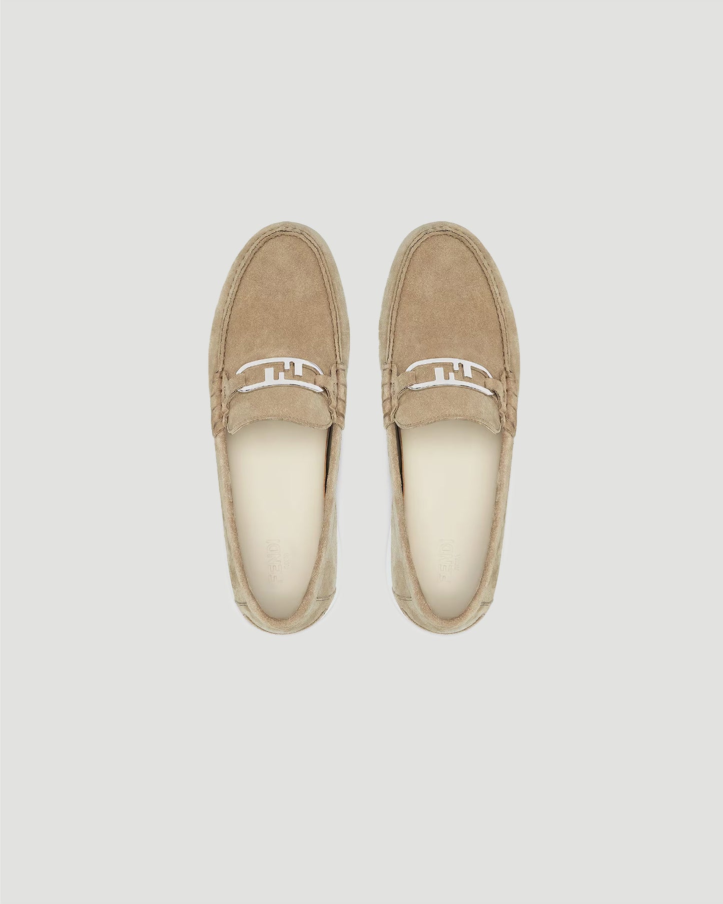 Fendi O’Lock Light Loafers in Beige Suede