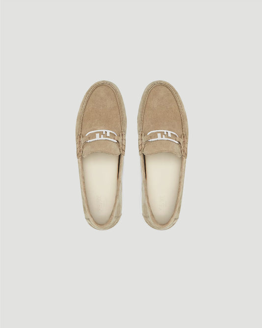 Fendi O’Lock Light Loafers in Beige Suede