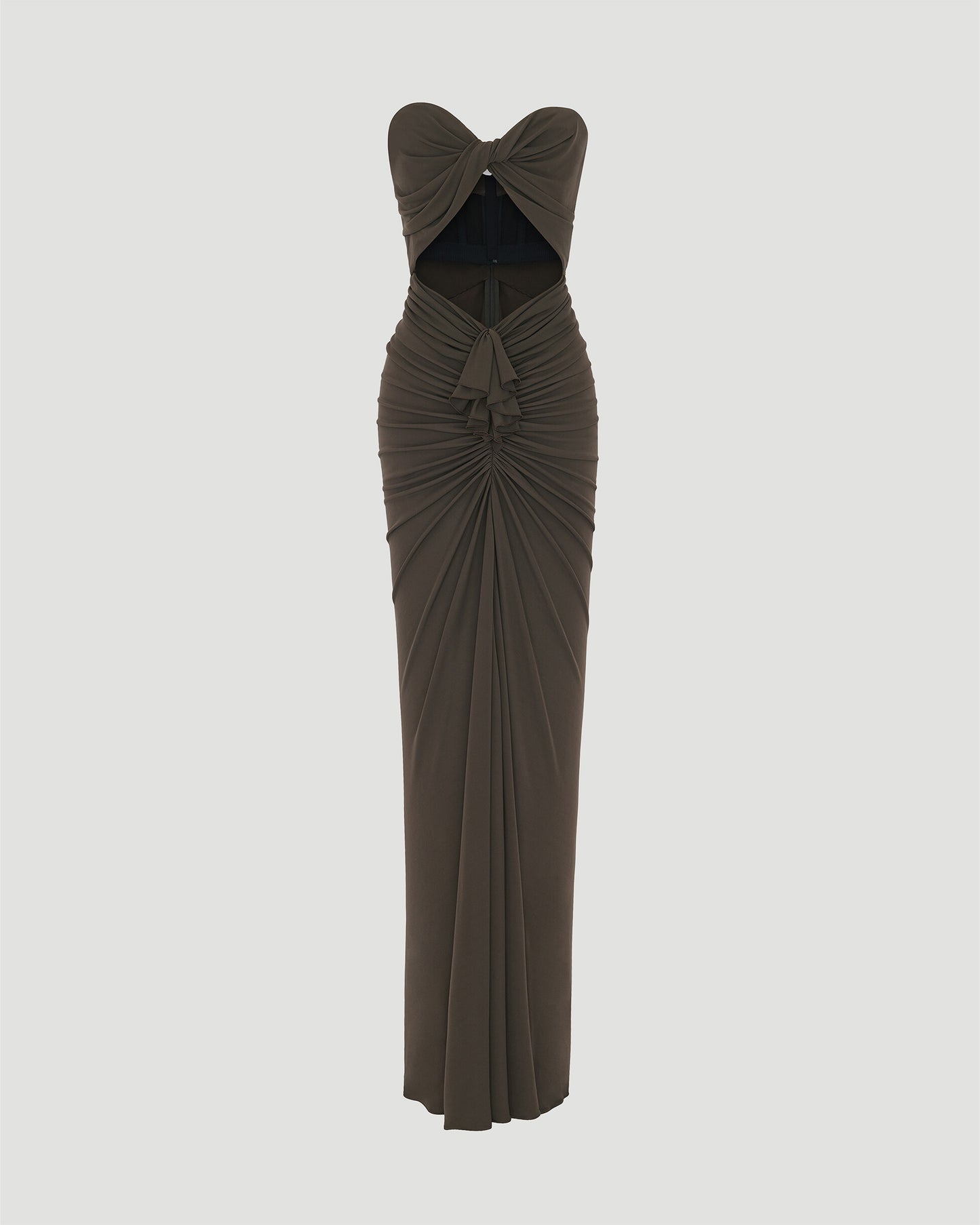 CUT-OUT BUSTIER DRESS IN BROWN