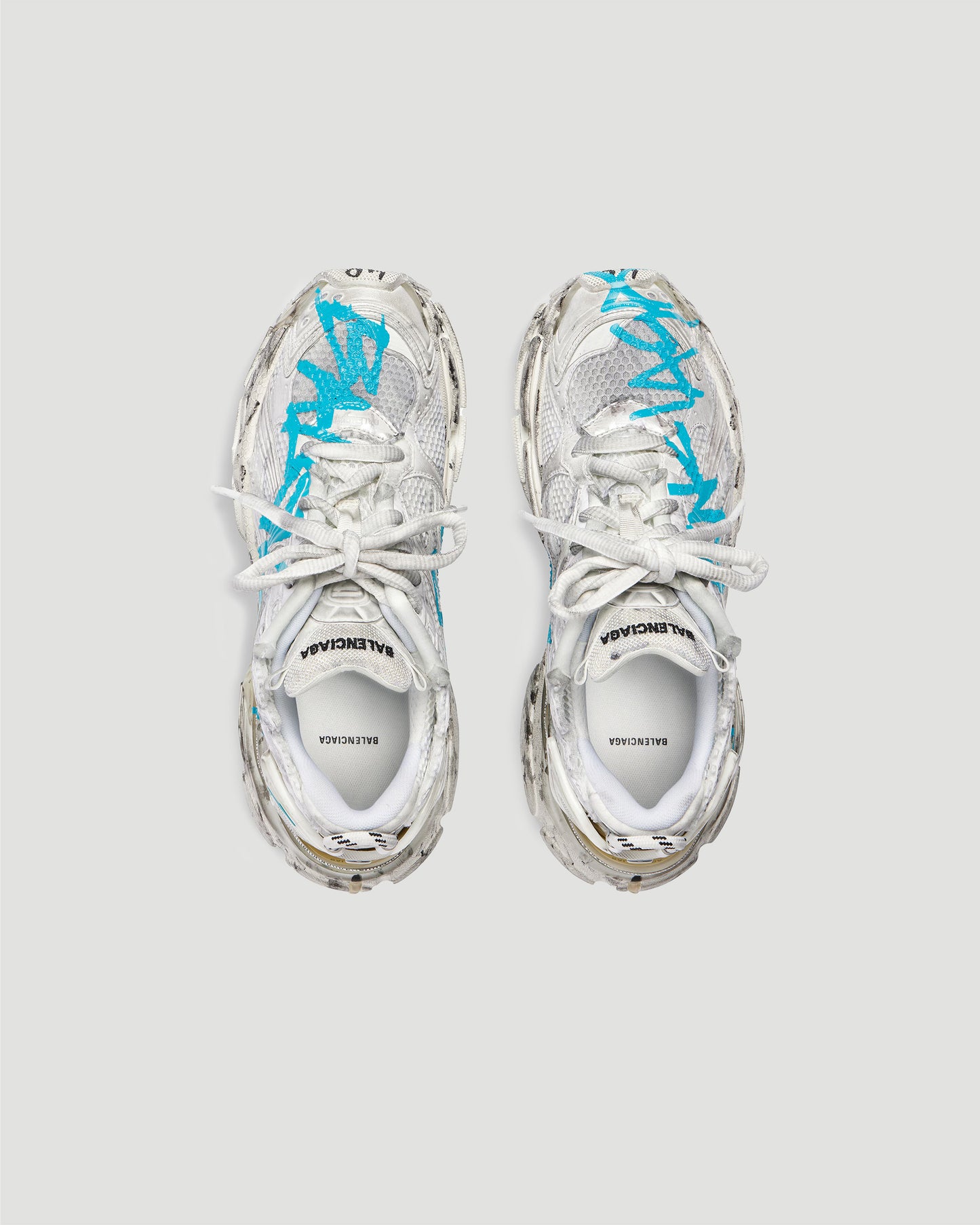 Runner Graffiti Sneaker in White And Blue