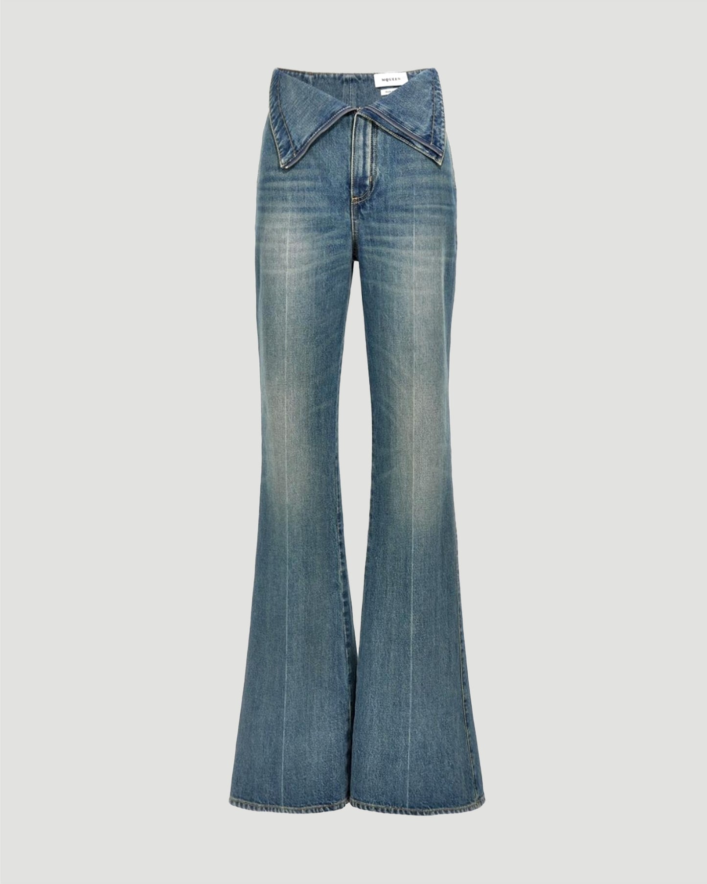Fold Over Waist Jeans in Stone Washed