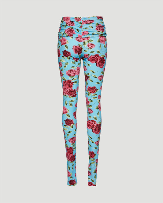 Flower embellished skinny leggings in blue print