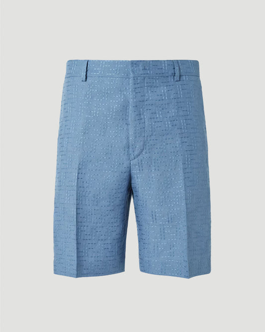 Blue Linen FF Jacquard Shorts