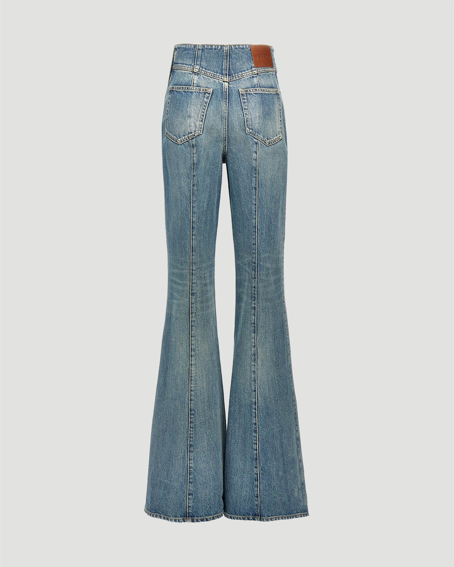 Fold Over Waist Jeans in Stone Washed