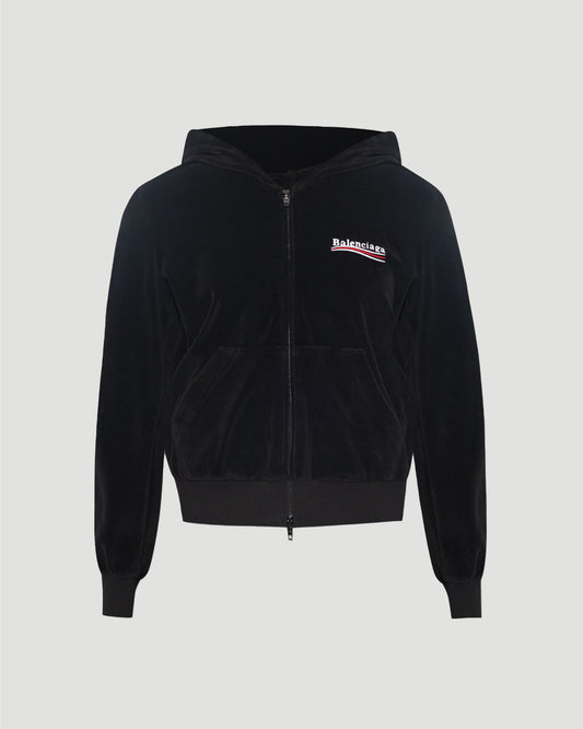 VELVET HOODIE IN BLACK