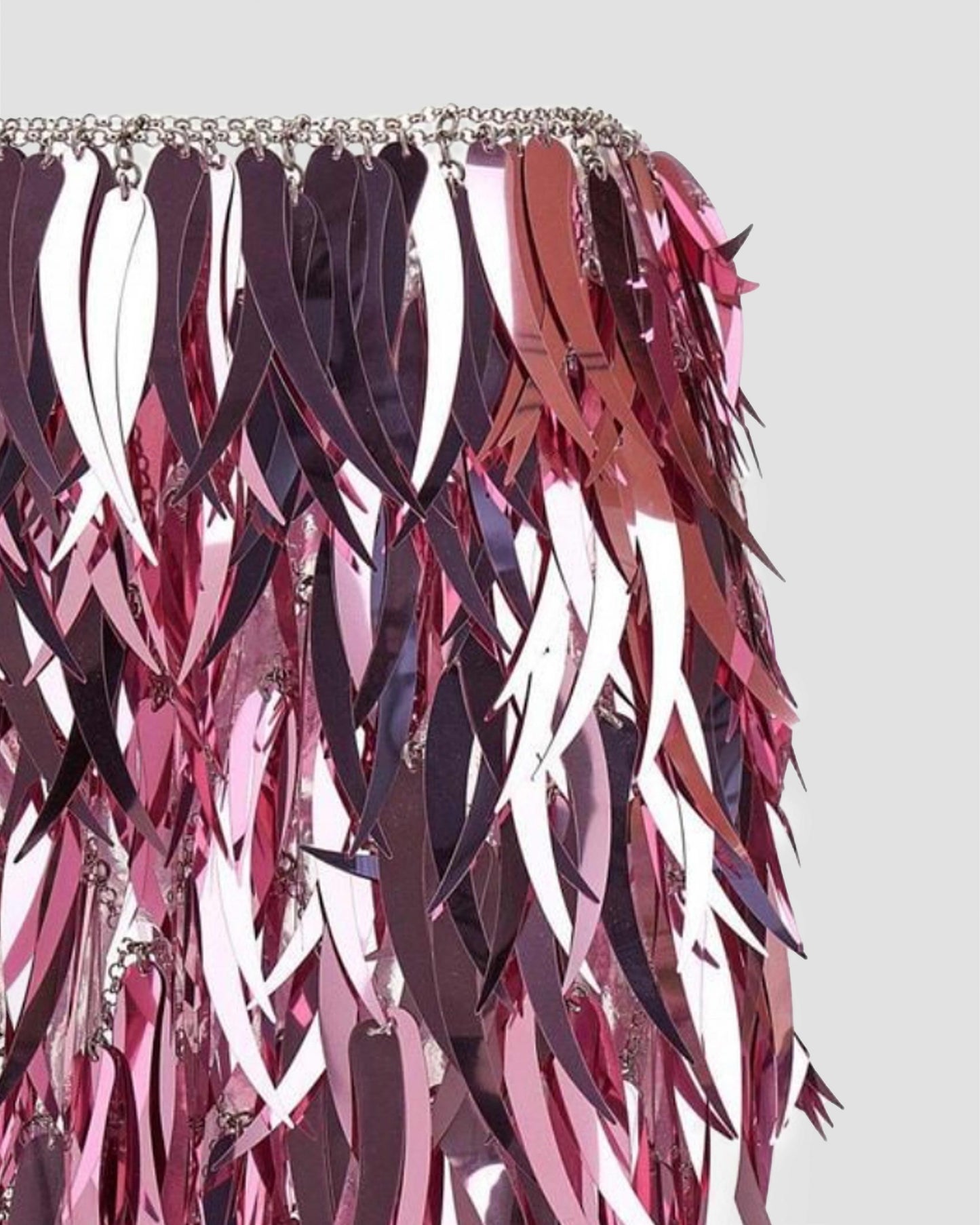 PINK SKIRT IN METALLIC FEATHERS