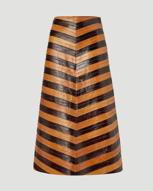 Two-Tone Chevron Hagfish Leather Skirt