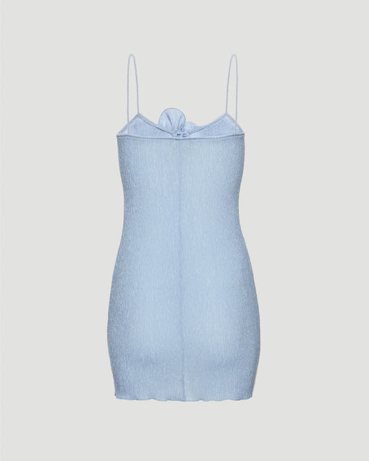 Mini Crepe Beach Dress with Floral Neckline