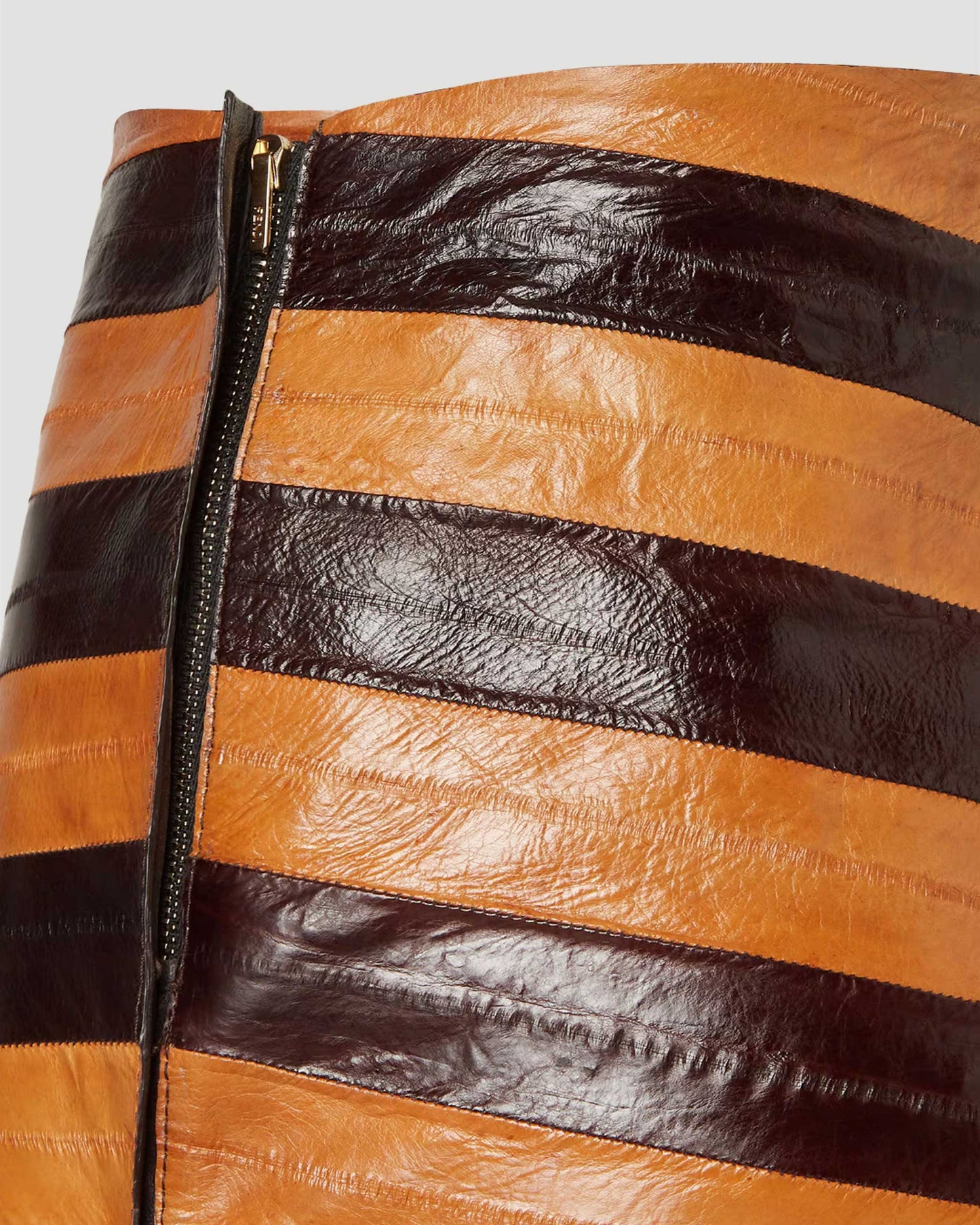 Two-Tone Chevron Hagfish Leather Skirt
