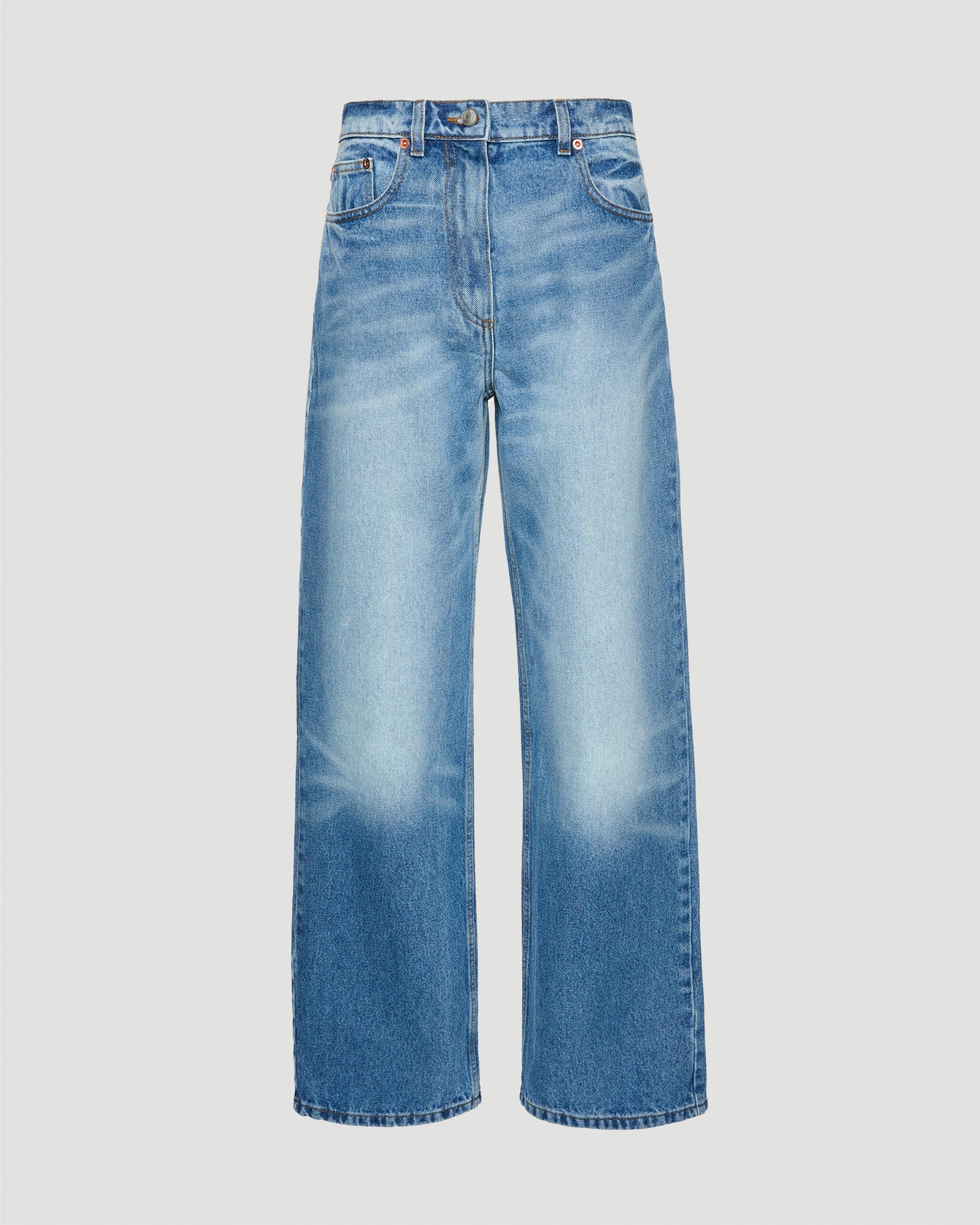 Loose-Leg Faded Denim Pants in Light Blue
