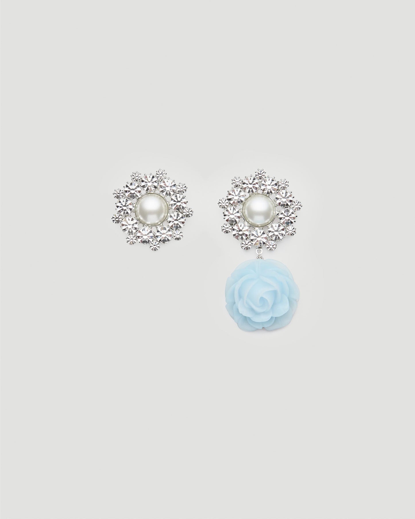 Pearl and Crystal Cluster Earrings with Blue Rose Drop