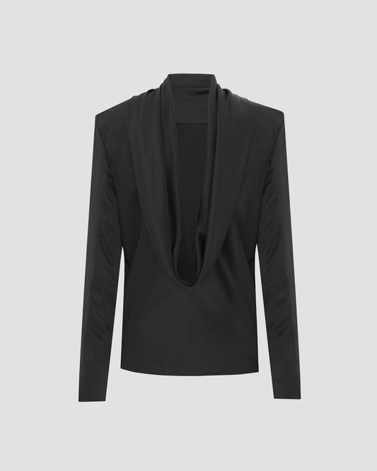 COWL-BACK BLOUSE IN SILK SATIN