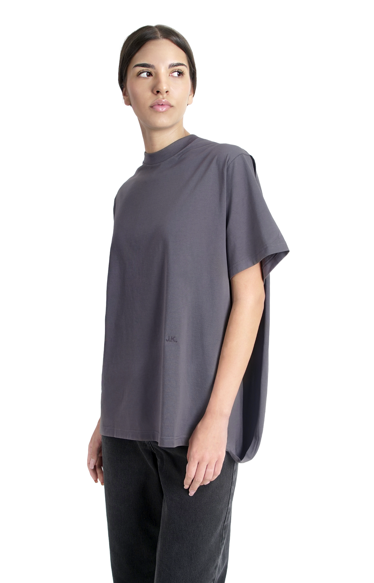 Cotton T-Shirt with Cap Sleeve in Grey