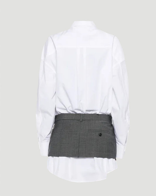 Pre-Styled Shirt-Dress in White And Grey