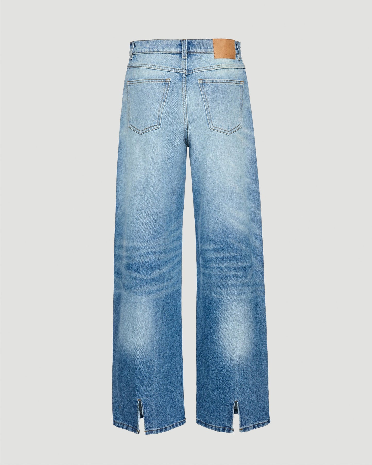 Loose-Leg Faded Denim Pants in Light Blue