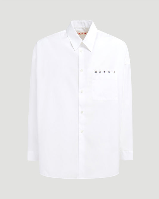 White Poplin Shirt With Logo