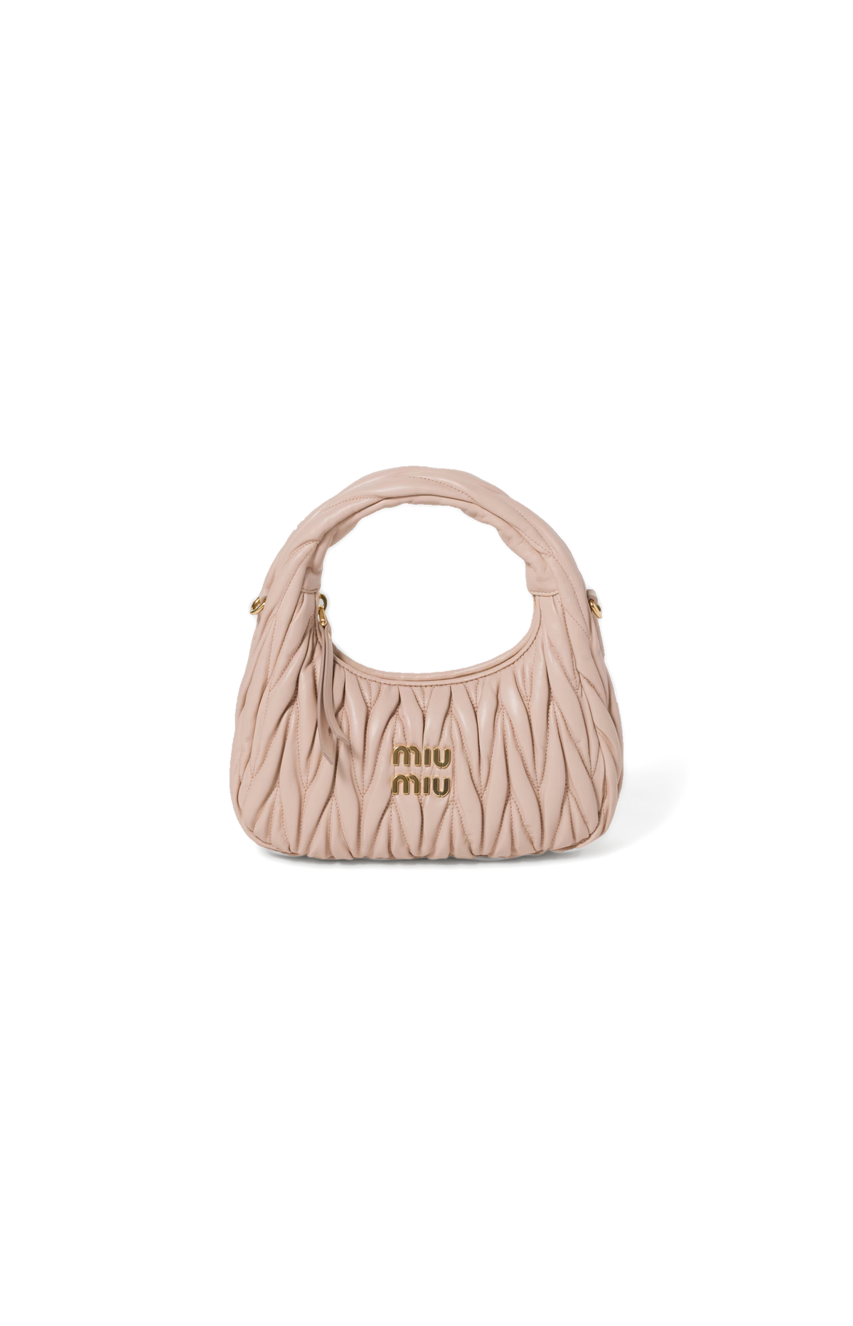 Miu Miu Wander Matelassé Nappa Leather Hobo Bag in Powder Pink — front view