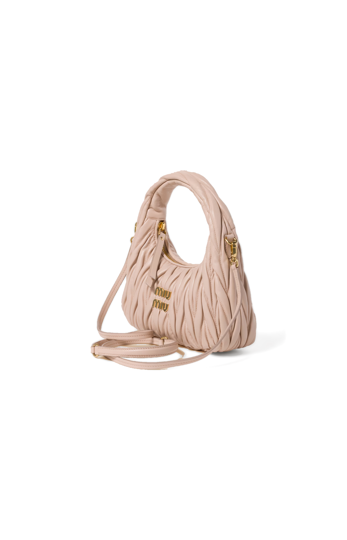 Miu Miu Wander Matelassé Nappa Leather Hobo Bag in Powder Pink — product photo 3