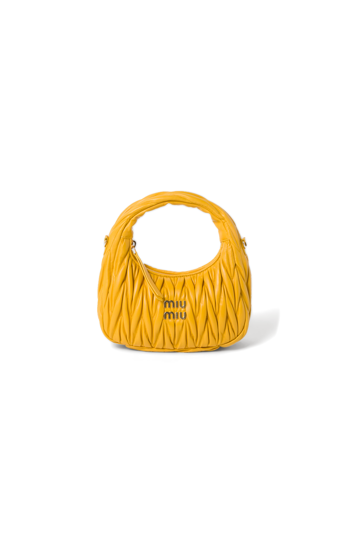 Miu Miu Wander Matelassé Nappa Leather Hobo Bag in Sunny Yellow — front view