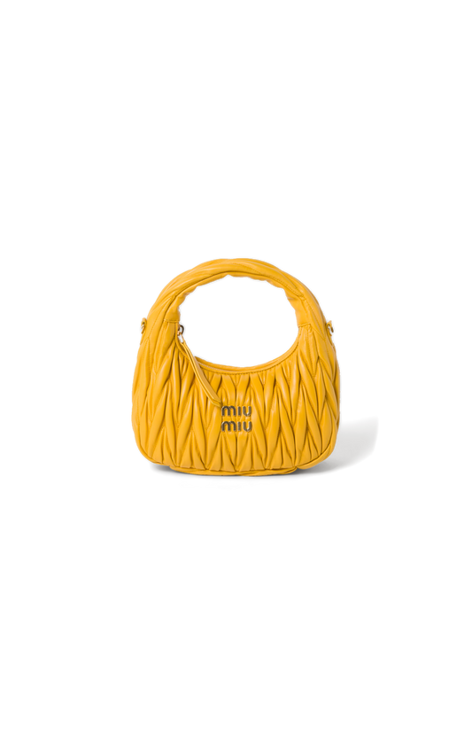Miu Miu Wander Matelassé Nappa Leather Hobo Bag in Sunny Yellow — front view