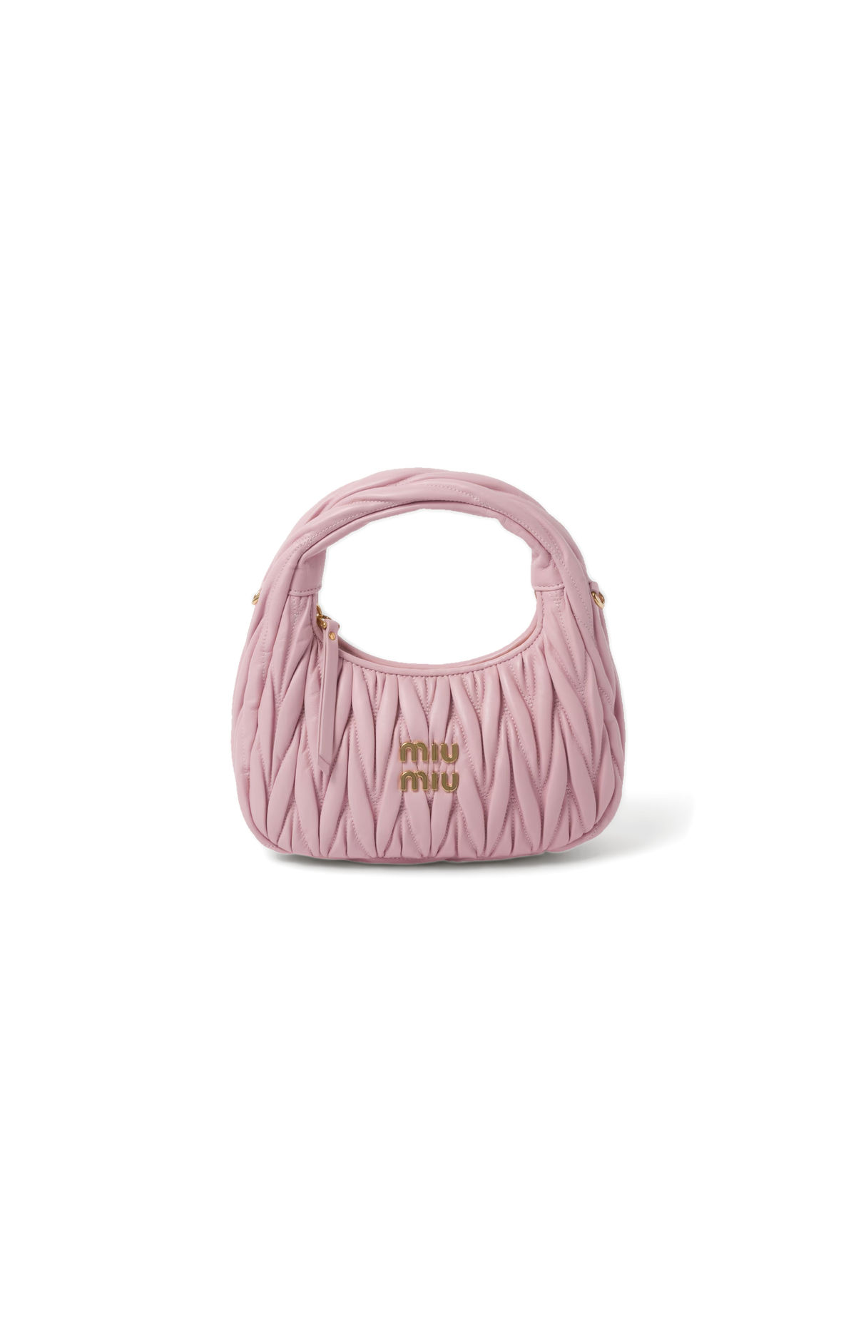 Miu Miu Wander Matelassé Nappa Leather Hobo Bag in Alabaster Pink — front view